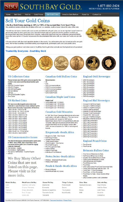 South Bay Gold of California Sell Your Gold Coins Page
